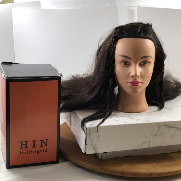 H.I.N Hairingrid Mannequin Synthetic Fiber Training Head W/ Box Burette 22" Long - Picture 1 of 9